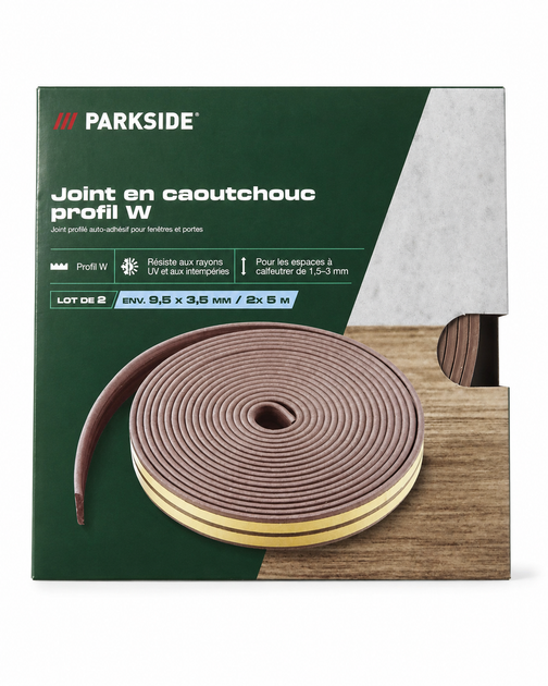 Уплотнитель резиновый Р-профиль PARKSIDE (2 шт по 5 м, ≈9,5 × 3,5 мм), самоклеющийся для окон и дверей - изображение 2