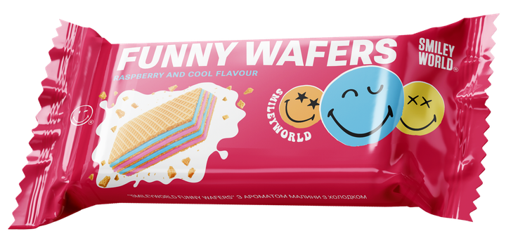 Вафлі з начинкою SmileyWorld FUNNY WAFERS з ароматом малини з холодком 400г (214522) - изображение 3