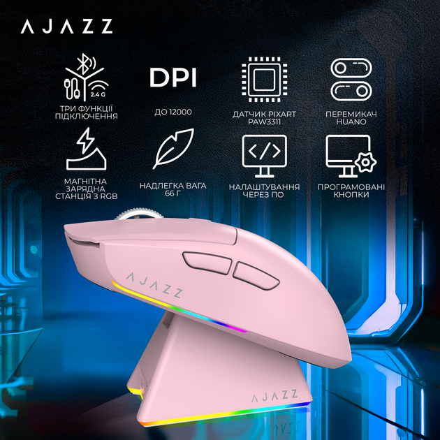 Бездротова ігрова миша Ajazz AJ139 V2 MC Pink (AJ139-V2-MC-Pink) - зображення 15