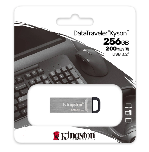 Флеш-накопичувач Kingston USB 3.2 DT Kyson 256GB Silver/Black - Фото 3 Флеш-накопичувач Kingston USB 3.2 DT Kyson 256GB Silver/Black - изображение 3