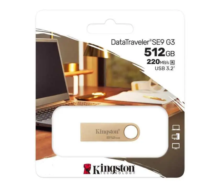Флеш-накопичувач Kingston USB 3.2 SE9 G3 512GB 220MB/s Metal/Gold - зображення 3