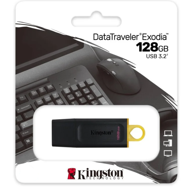 Флешнакопичувач Kingston USB 3.2 DT Exodia 128 GB Black/Yellow - Фото 3 Флешнакопичувач Kingston USB 3.2 DT Exodia 128 GB Black/Yellow - изображение 3