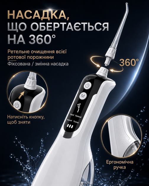 Іригатор портативний L12 для ротової порожнини і чистки зубів та промивання брекетів 330 мл 4 насадок - зображення 4