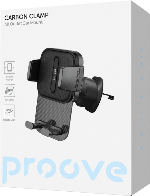 Автотримач для телефону Proove Carbon Clamp Air Outlet Car Mount Black (671190001) - зображення 7