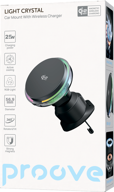 Автотримач для телефону з бездротовою зарядкою Proove Light Crystal Qi2.2 25W Gray (665670010) - Фото 10 Автотримач для телефону з бездротовою зарядкою Proove Light Crystal Qi2.2 25W Gray (665670010) - зображення 10