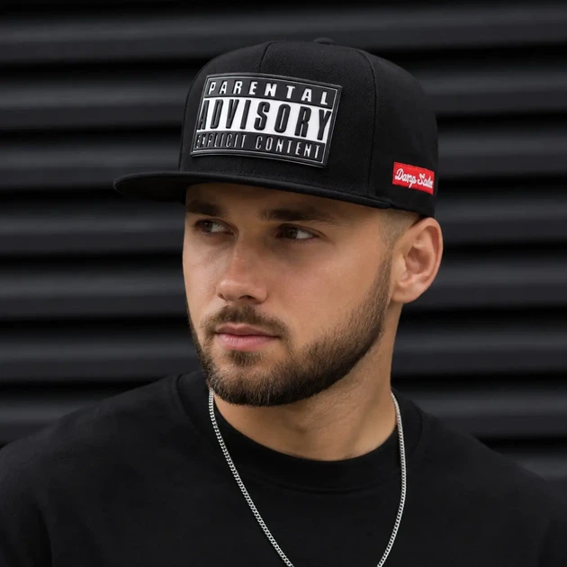 Кепка чоловіча Parental Advisory чорна, Snapback з прямим козирком - Фото 2 Кепка чоловіча Parental Advisory чорна, Snapback з прямим козирком - зображення 2