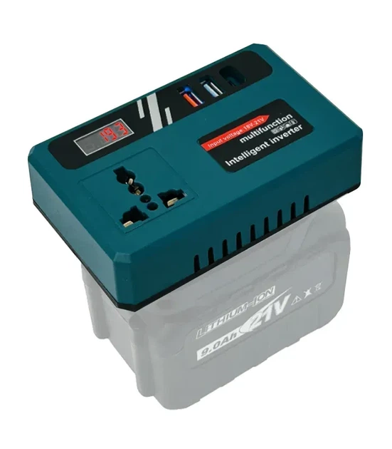 Перетворювач напруги 18–21V → 220V 150W для акумуляторів Makita | Інвертор з USB, USB-C та LED-дисплеєм - зображення 7