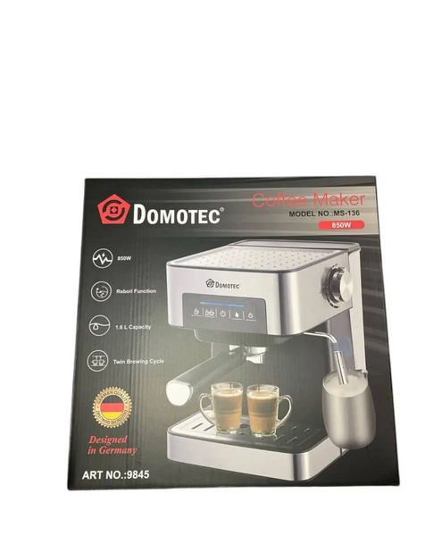 Кавоварка ріжкова Domotec побутова сенсорна 15 бар 850 Вт 1,6 л чорна Еспресо-машина з ручним капучинатором Кавомашина для меленої кави - зображення 5