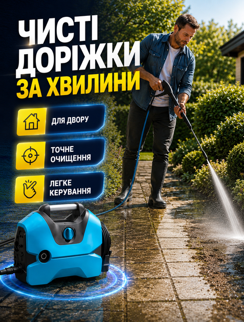 Портативная мини мойка высокого давления для мытья авто и дома с экономией воды до 70% двигатель 2200 Вт давление до 150 бар шланг 5 м - изображение 6