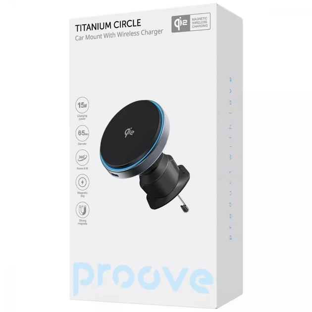Автотримач Proove Titanium Circle 15W Gray with Magnetic Ring (6901111071849) - Фото 5 Автотримач Proove Titanium Circle 15W Gray with Magnetic Ring (6901111071849) - зображення 5