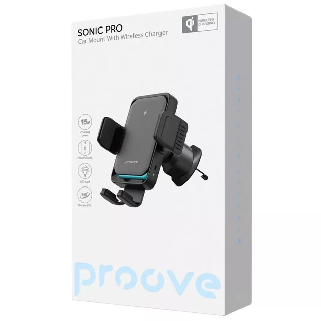 Uchwyt samochodowy Proove Sonic Pro 15W z funkcją ładowania bezprzewodowego Black (6901117856143) - obraz 2