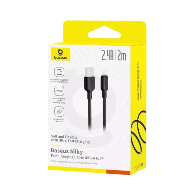 Кабель Baseus Silky Series Fast Charging Lightning 2.4A 2m Black (P10377702113-01) - Фото 5 Кабель Baseus Silky Series Fast Charging Lightning 2.4A 2m Black (P10377702113-01) - зображення 5