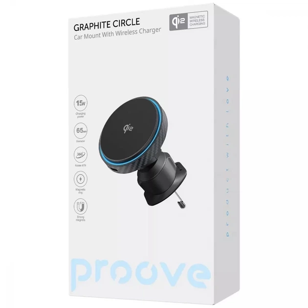 Uchwyt samochodowy Proove Graphite Circle 15W z funkcją ładowania bezprzewodowego Black (6901117485664) - obraz 2