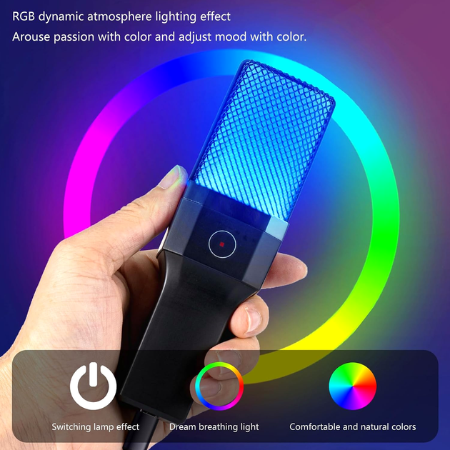 Конденсаторный микрофон X1S с кардиоидой USB шумоподавление RGB подсветка для записи стриминга гейминга - изображение 7
