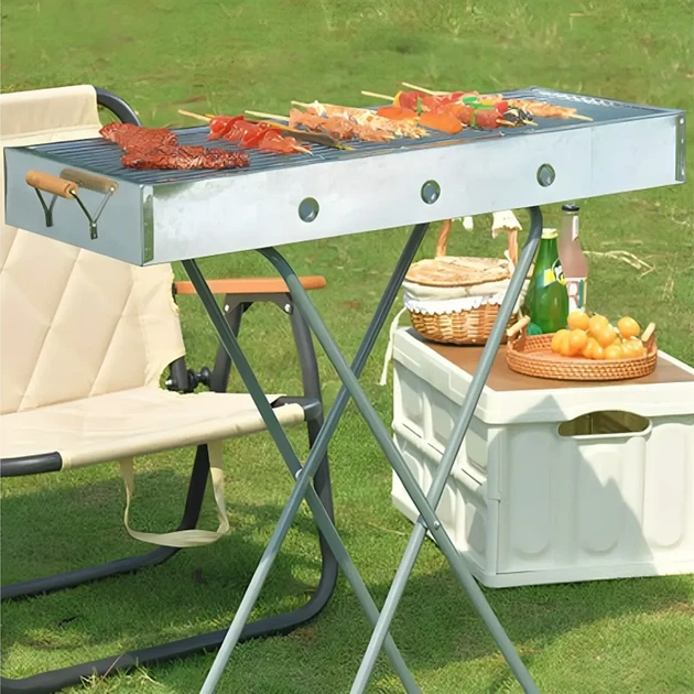 Мангал складной BARBECUE TRAY 770T 70х30х70 см из нержавеющей стали переносной для кемпинга и пикника Серебристый - изображение 2