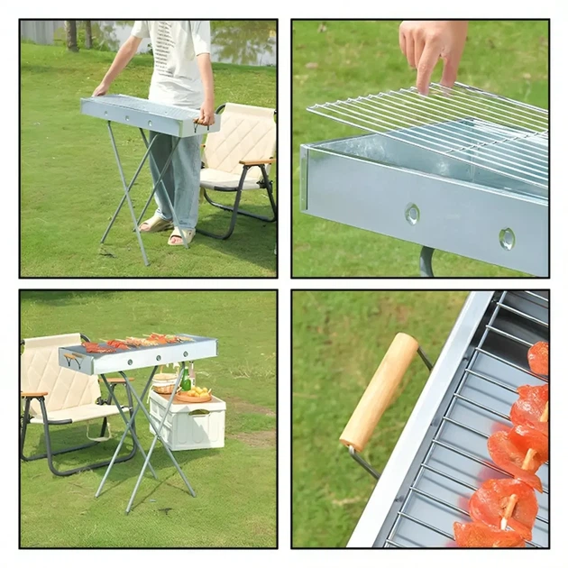 Мангал складной BARBECUE TRAY 770T 70х30х70 см из нержавеющей стали переносной для кемпинга и пикника Серебристый - изображение 4