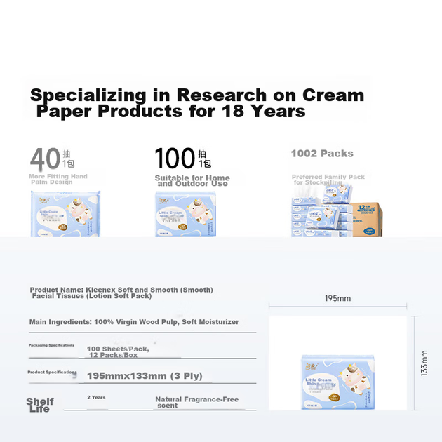 Салфетки C&S Cream Tissue, Lotion 3-Ply 100 Sheets * 12 Packs, салфетки для лица Xiao Nai Pi, мягкие салфетки Cloud-Soft, увлажняющие детские салфетки, целая коробка - изображение 5