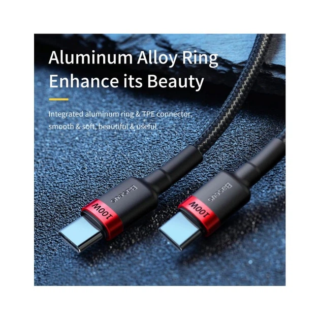 Дата кабель USB-C to USB-C 2.0m PD2.0 100W (20V/5A) red+black Baseus (CATKLF-AL91) - Фото 2 Дата кабель USB-C to USB-C 2.0m PD2.0 100W (20V/5A) red+black Baseus (CATKLF-AL91) - изображение 2