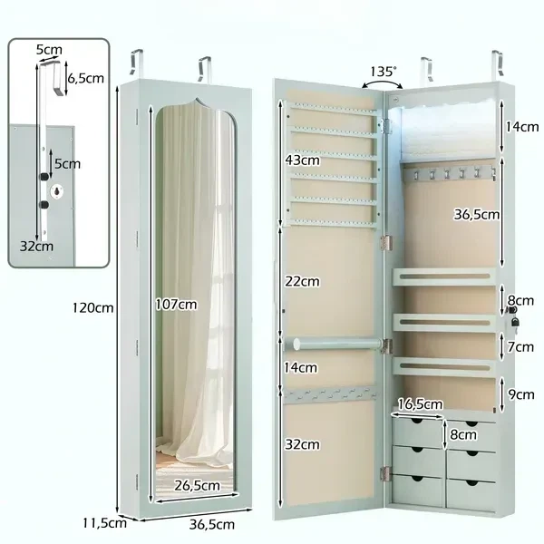 Шкаф для украшений с ящиками с дверцами 36,5×11,5×120 см для хранения - изображение 2