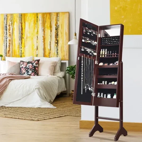 Шкаф для украшений с полками с зеркалом 35×31,5 см коричневый для хранения - изображение 6