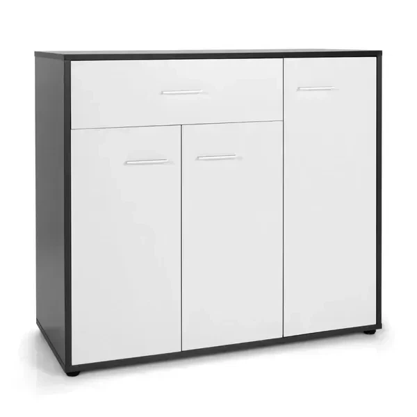 Комод з шухлядою, 3 дверцятами та регульованою полицею, 88×40×80 см, чорний Costway - Фото 1 Комод з шухлядою, 3 дверцятами та регульованою полицею, 88×40×80 см, чорний Costway - зображення 1