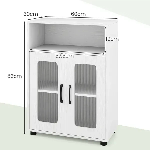 Компактный комод с 2 дверцами и открытой полкой, 60×30×83 см, белый - Фото 2 Компактный комод с 2 дверцами и открытой полкой, 60×30×83 см, белый - изображение 2