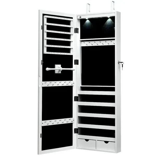 Настенный зеркальный шкаф-органайзер для украшений, 37×9,5×108 см, белый - изображение 8