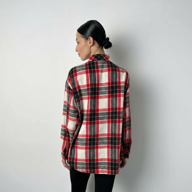 Сорочка жіноча фланель чорно-червона клітинка, 2XL-3XL - Фото 4 Сорочка жіноча фланель чорно-червона клітинка, 2XL-3XL - изображение 4