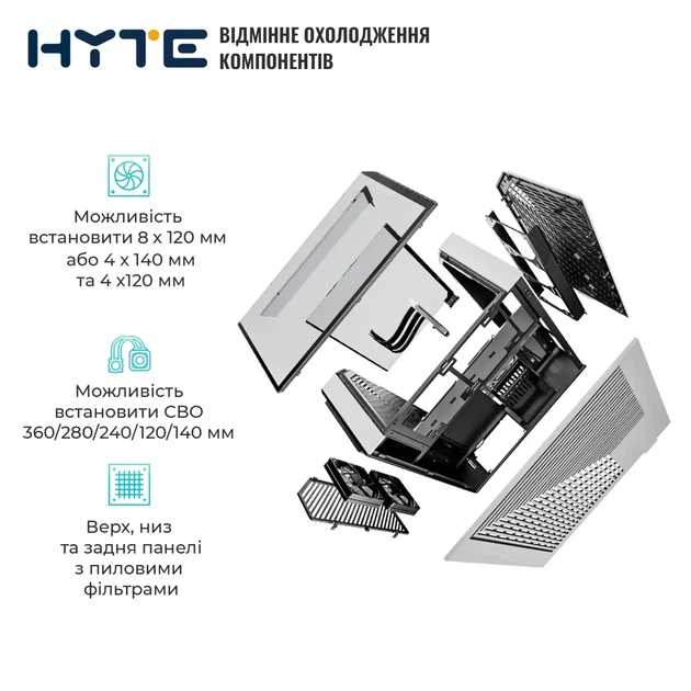 Корпус Hyte Y60 Black-White, Mid-Tower E-ATX, ATX, Micro-ATX и Mini-ITX with PCIE 4.0 cable includ - Фото 5 Корпус Hyte Y60 Black-White, Mid-Tower E-ATX, ATX, Micro-ATX и Mini-ITX with PCIE 4.0 cable includ - зображення 5