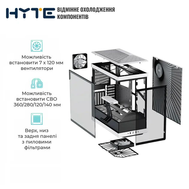 Корпус Hyte Y40 Black-White, Mid-Tower / ATX, Micro-ATX и Mini-ITX PC Case with PCIE 4.0 cable includ - зображення 5