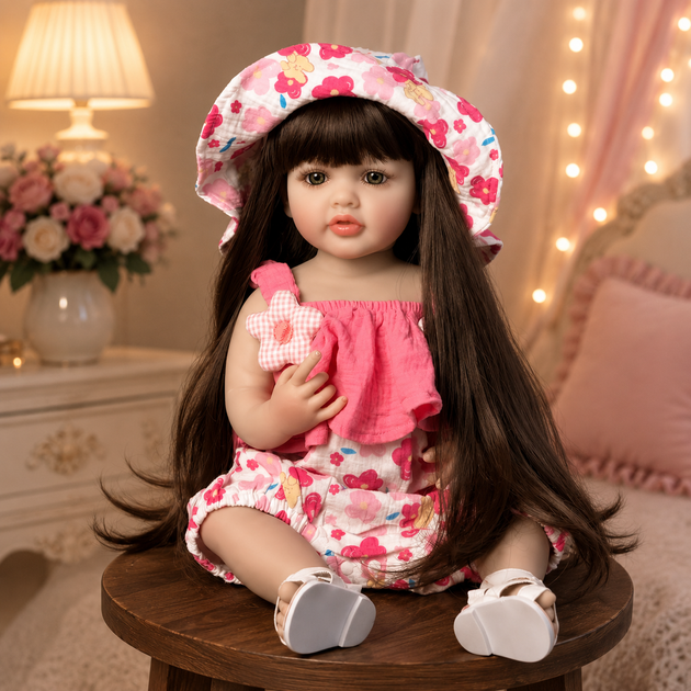 Реалістична лялька реборн Reborn Baby Doll Milana 55 см – вінілова дівчинка з довгим волоссям та аксесуарами, можна купати (RB096) - зображення 3