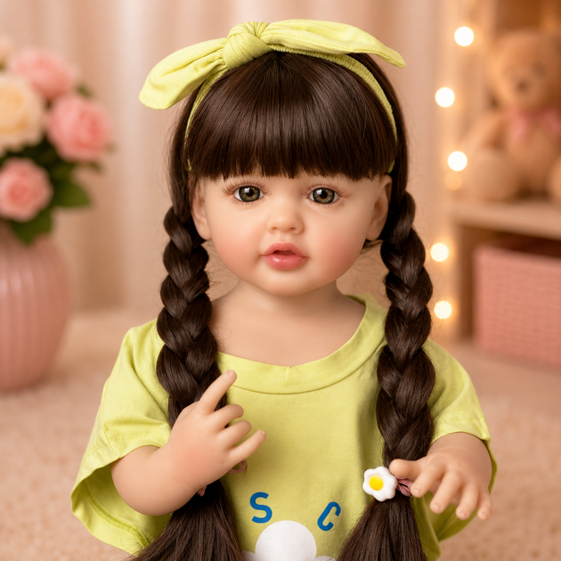 Реалістична лялька реборн Reborn Baby Doll Melani 55 см – дівчинка з довгим темним волоссям та аксесуарами, можна купати (RB100) - изображение 6