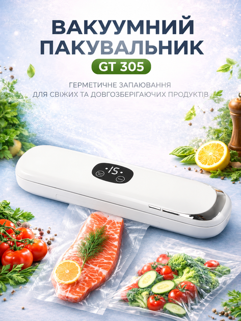 Вакуумний пакувальник для продуктів вакууматор кухонний автоматичний герметизатор пакетів запаювач харчовий апарат для вакуумного пакування м'яса риби овочів фруктів горіхів випічки зберігання свіжості - изображение 3