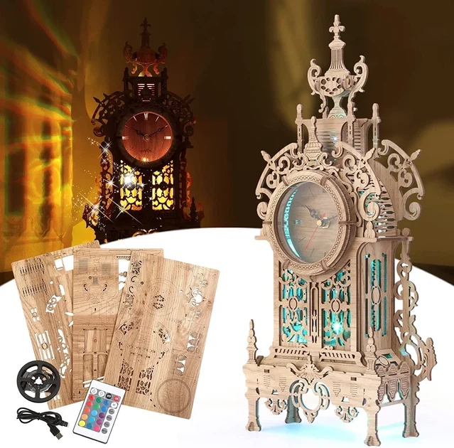 Деревянный 3D-пазл часы "Баряжа" (Bell Tower Clock) с LED-подсветкой - Фото 2 Деревянный 3D-пазл часы "Баряжа" (Bell Tower Clock) с LED-подсветкой - изображение 2