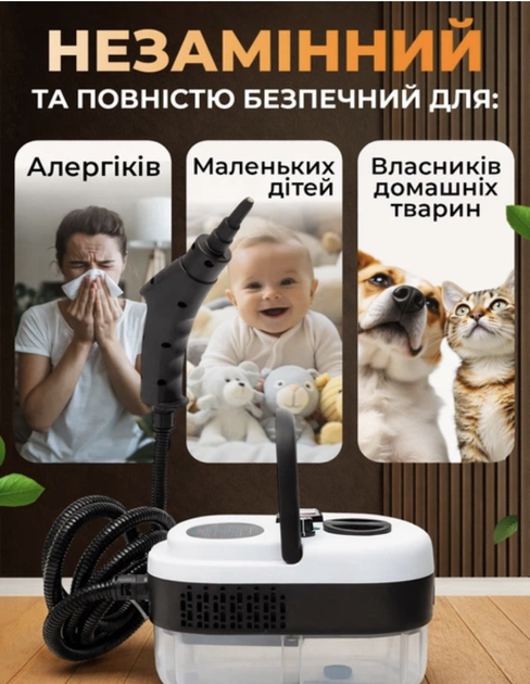 Пароочисник для будинку 6 в 1 2500вт Паровий очищувач для авто меблів Парогенератор для килимів (Віпарювач-пароочисник) - зображення 2