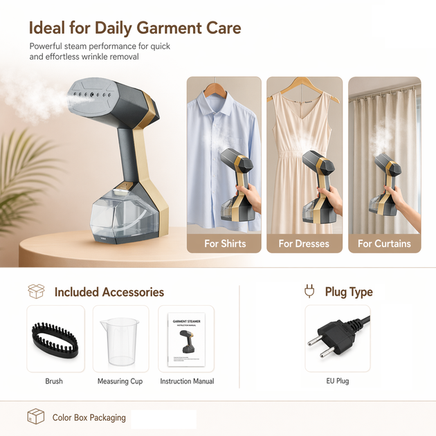 Garment Steamer LED 3500 Вт отпариватель ручной портативный для одежды мощный вертикальный паровой с керамической подошвой сухой глажкой автоотключение системой антипятна для штор постельного белья деликатных тканей серый KY-006 - изображение 7