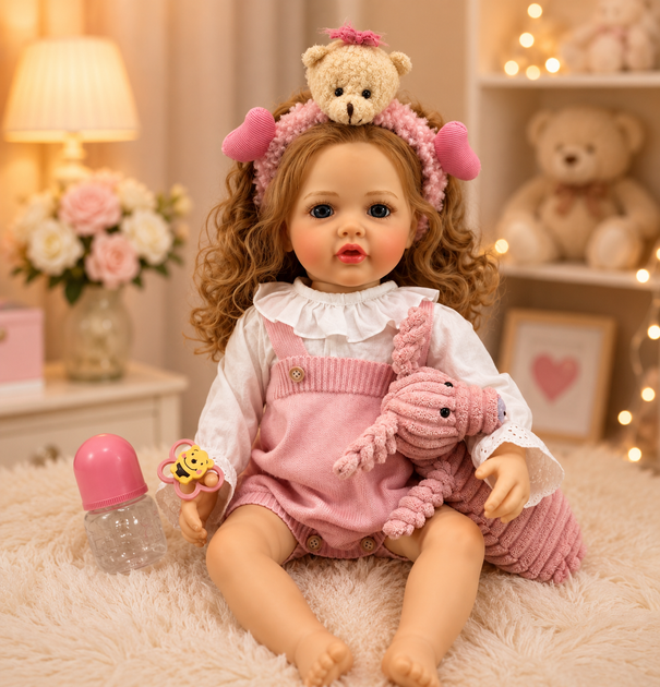 Реалістична лялька реборн Reborn Baby Doll Liana 55 см – дівчинка з кучерявим світлим волоссям та аксесуарами, можна купати (RB099) - зображення 2