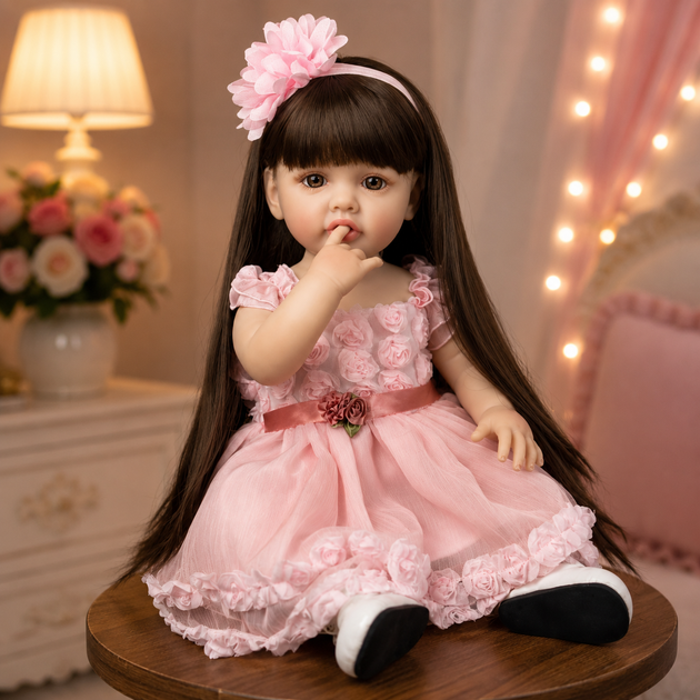 Реалістична лялька реборн Reborn Baby Doll Rosalie 55 см – вінілова дівчинка з волоссям та аксесуарами, можна купати (RB097) - зображення 6