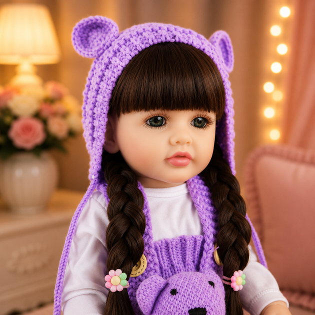 Реалістична лялька реборн Reborn Baby Doll Livia 55 см – дівчинка з темним волоссям та аксесуарами, можна купати (RB098) - зображення 6