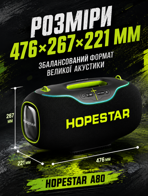 Портативная Bluetooth колонка Hopestar для вечеринок с мощностью 350 Вт IPX6 и батареей 30000 mAh до 24 часов - изображение 8