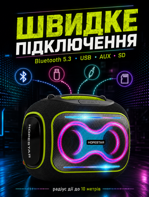 Портативная Bluetooth колонка Hopestar для вечеринок с RGB подсветкой 80 Вт 12500 мАг IPX5 - изображение 2