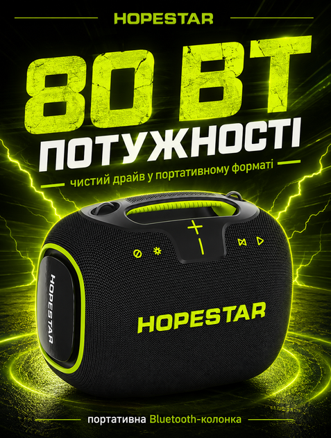 Портативная Bluetooth колонка Hopestar для вечеринок с RGB подсветкой 80 Вт 12500 мАг IPX5 - изображение 7