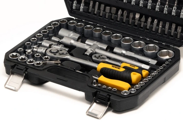 Набір інструментів MASTERTOOL ¼"&½" 108 шт 4-14 мм 10-32 мм CrV кейс з металевими замками 78-5108 - изображение 3