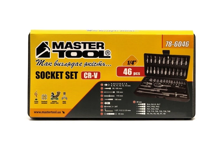 Набір інструментів MASTERTOOL ¼" 46 шт 4-14 мм кейс 78-6046 - зображення 5