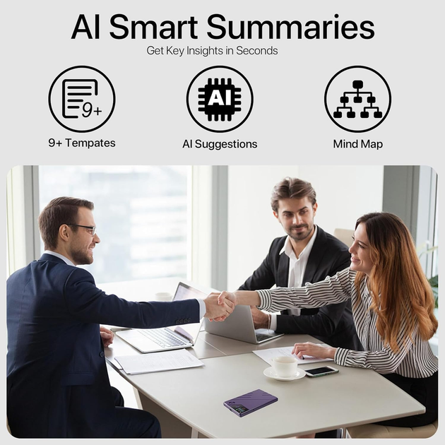 AI Диктофон E EAZEYAI 64GB — Транскрипция 112 языков, Умное резюме (ChatGPT), Синхронный перевод, Шумоподавление, USB-C - изображение 5