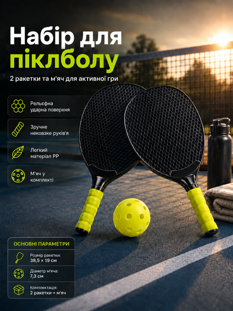 Набор для игры в пиклбол с 2 ракетками и 2 мячами 7.3 см ракетка 38.5×19см пластиковая ультралегкая детская для пикболу детей взрослых AZ1817-3RK Pickleball - Фото 12 Набор для игры в пиклбол с 2 ракетками и 2 мячами 7.3 см ракетка 38.5×19см пластиковая ультралегкая детская для пикболу детей взрослых AZ1817-3RK Pickleball - изображение 12