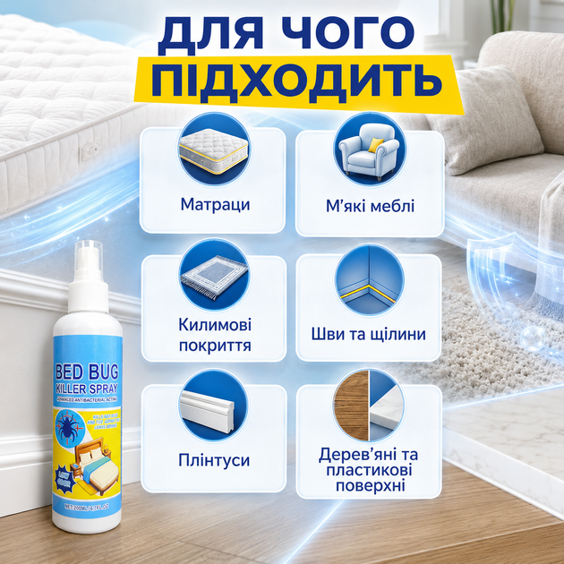 Спрей для внутреннего использования от клопов Bed Bug Killer Spray Спрей для обработки комнаты от клопов 200 мл - Фото 5 Спрей для внутреннего использования от клопов Bed Bug Killer Spray Спрей для обработки комнаты от клопов 200 мл - изображение 5