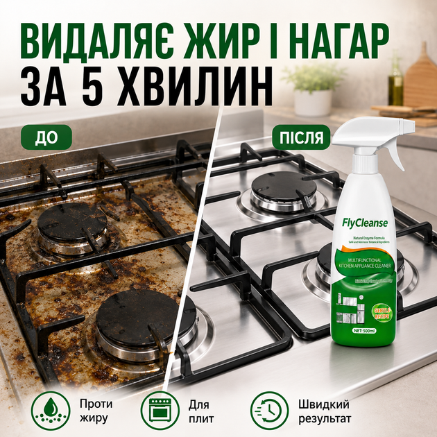 Спрей для удаления жира с плитки FlyCleanse - лучшее средство для удаления жира 500 мл Спрей для кухни - изображение 3