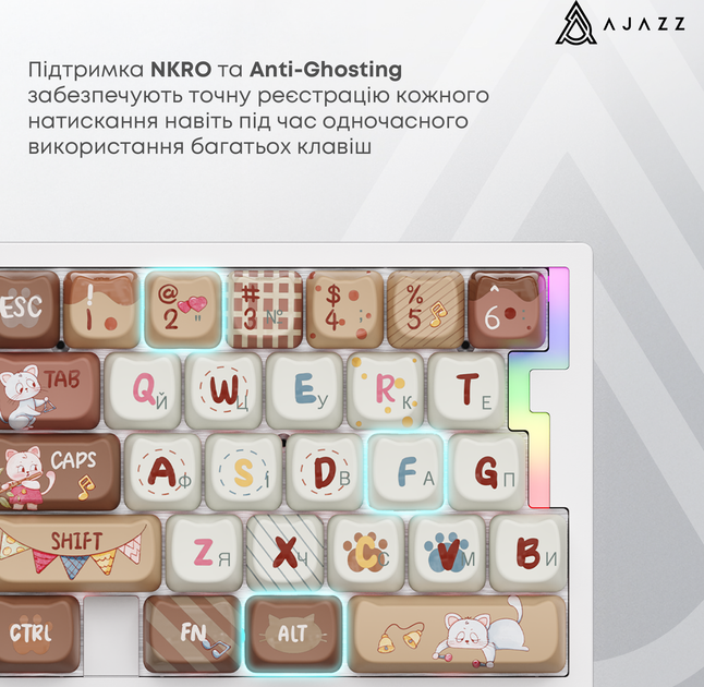 Клавиатура проводная Ajazz AK029 Meow Magnetic Switch USB Beige (AK029-M-Y) - изображение 10