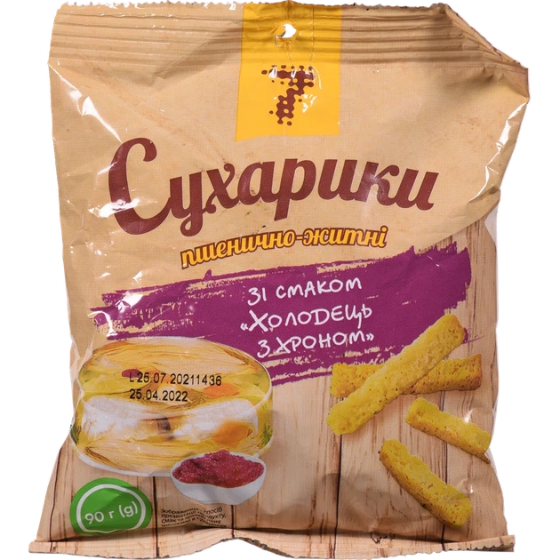 Сухарі "7" пшенично-житні зі смаком холодцю з хріном 90 г - Фото 1 Сухарі "7" пшенично-житні зі смаком холодцю з хріном 90 г - изображение 1